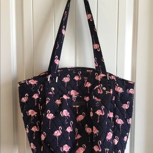 Vera Bradley navy/pink flamingos xtra large shoulder/hand bag